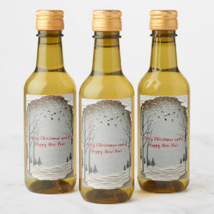 Winter Forest Snowflakes Birds Paper Cut Wine Label