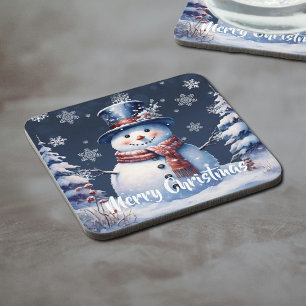 Winter Forest Snowman Christmas Coaster