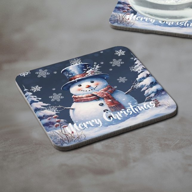 Winter Forest Snowman Christmas Coaster (Winter Forest Snowman Christmas Beverage Coaster)