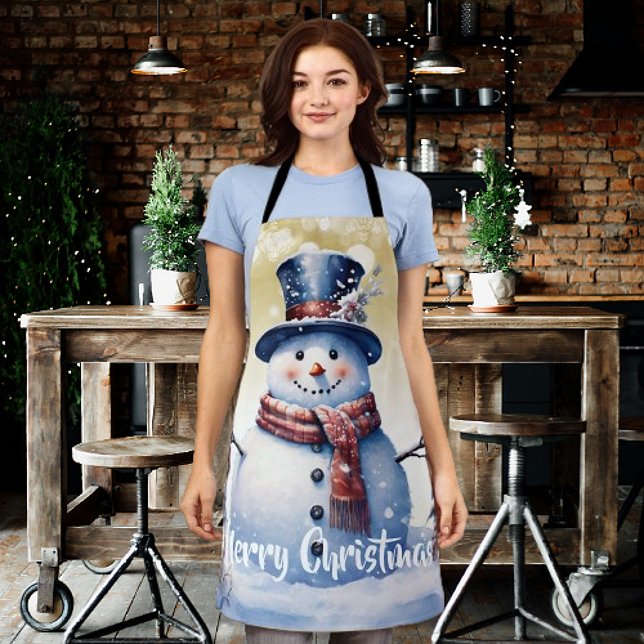 Winter Forest Snowman Christmas | Gold Apron (Gold Winter Forest Snowman Christmas Apron)