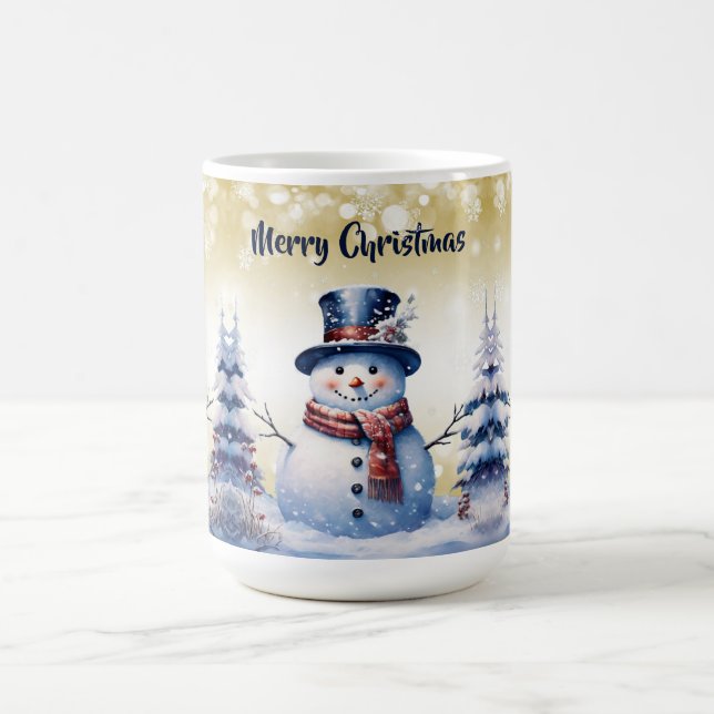 Winter Forest Snowman Christmas | Gold Coffee Mug (Center)