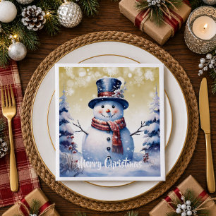 Winter Forest Snowman Christmas Gold Napkin