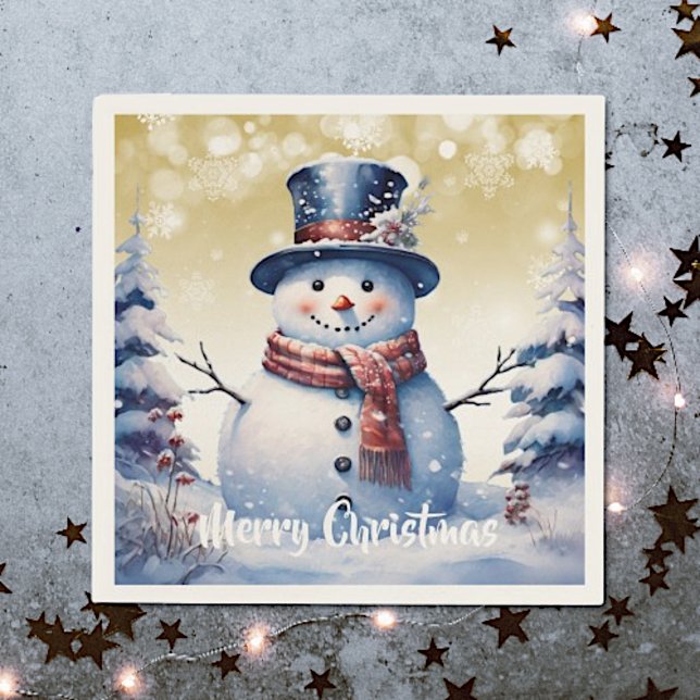 Winter Forest Snowman Christmas | Gold Napkin (Gold Winter Forest Snowman Christmas Napkins)