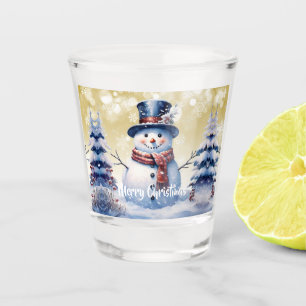 Winter Forest Snowman Christmas Gold Shot Glass