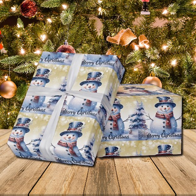 Winter Forest Snowman Christmas | Gold Wrapping Paper (Gold Winter Forest Snowman Christmas Wrapping Paper)