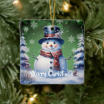 Winter Forest Snowman Christmas | Green Ceramic Ornament<br><div class="desc">Add a charming touch to your tree this holiday season with a Green Winter Forest Snowman Christmas Holiday Ceramic Ornament. Ornament design features a cute snowman in a charming top hat and scarf standing in a winter forest scene with falling snow. Additional gift and holiday items available with this design...</div>