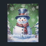 Winter Forest Snowman Christmas | Green Fleece Blanket<br><div class="desc">Stay cosy during chilly winter nights this holiday season with a Green Winter Forest Snowman Christmas Holiday Fleece Blanket. Blanket design features a cute snowman in a charming top hat and scarf standing in a winter forest scene with falling snow. Additional gift and holiday items available with this design as...</div>