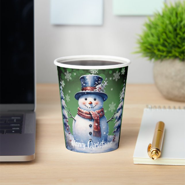 Winter Forest Snowman Christmas | Green Paper Cups (Insitu)