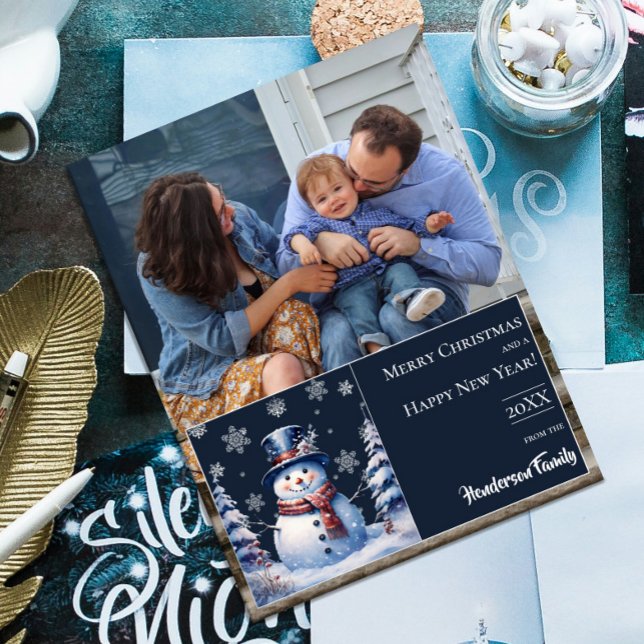 Winter Forest Snowman Christmas Photo Holiday Card (Winter Forest Snowman Christmas Photo Holiday Card)