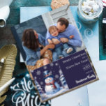 Winter Forest Snowman Christmas Photo | Purple Holiday Card<br><div class="desc">Spread holiday cheer to friends and family with this festive Purple Winter Forest Snowman Flat Christmas Holiday Photo Card. Photo card design features a cute snowman in a charming top hat and scarf standing in a winter forest scene of snow covered pine trees with falling snow. Additional colours available with...</div>