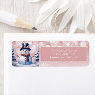 Winter Forest Snowman Christmas   Pink Address