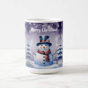 Winter Forest Snowman Christmas Purple Coffee Mug