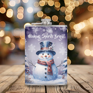 Winter Forest Snowman Christmas Purple Hip Flask