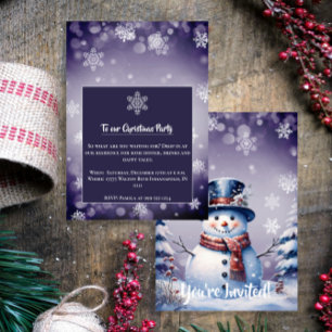 Winter Forest Snowman Christmas    Purple Party Invitation