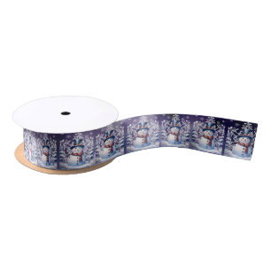 Winter Forest Snowman Christmas   Purple Satin Ribbon