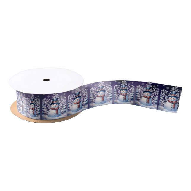 Winter Forest Snowman Christmas | Purple Satin Ribbon (Spool)