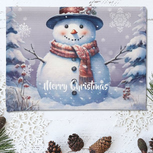 Winter Forest Snowman Christmas Purple Tea Towel