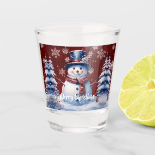 Winter Forest Snowman Christmas Red Shot Glass
