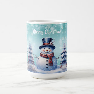 Winter Forest Snowman Christmas   Teal Coffee Mug