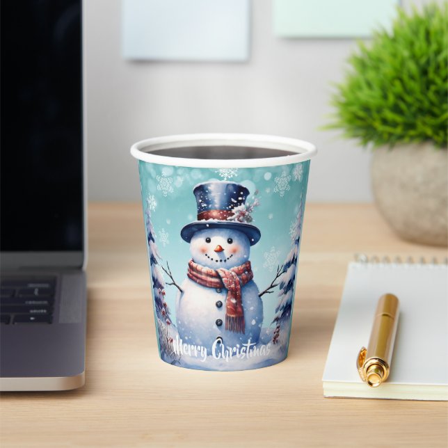 Winter Forest Snowman Christmas | Teal Paper Cups (Insitu)