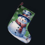 Winter Forest Snowman | Green Large Christmas Stocking<br><div class="desc">Add a festive touch to your fireplace mantle this holiday season with a Green Winter Forest Snowman Christmas Stocking. Stocking design features a cute snowman in a charming top hat and scarf standing in a winter forest scene with falling snow with a space you can add your name for personalisation....</div>