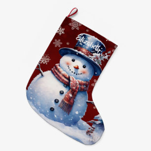 Winter Forest Snowman   Red Large Christmas Stocking