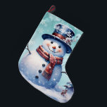 Winter Forest Snowman | Teal Large Christmas Stocking<br><div class="desc">Add a festive touch to your fireplace mantle this holiday season with a Teal Winter Forest Snowman Christmas Stocking. Stocking design features a cute snowman in a charming top hat and scarf standing in a winter forest scene with falling snow with a space you can add your name for personalisation....</div>