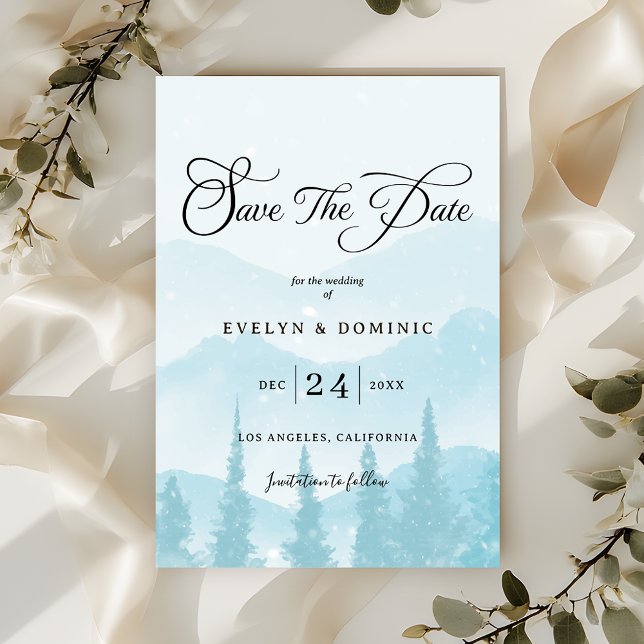 Winter Forest Snowy Mountain Wedding Save The Date (Creator Uploaded)