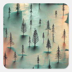Winter forest square sticker
