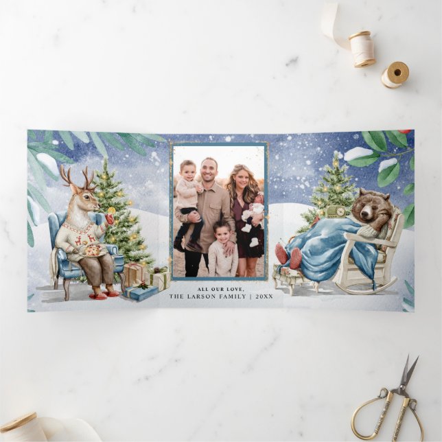 Winter Forest Storybook Animals Trifold Card (Inside)