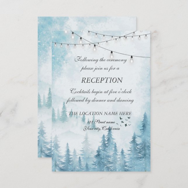 Winter Forest,String Light, Wedding Reception Invitation (Front/Back)