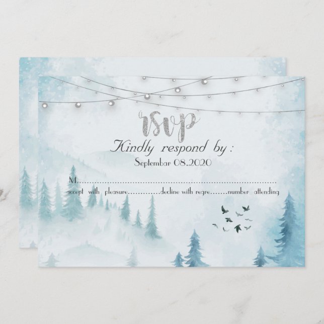 Winter Forest String Lights,RSVP Invitation (Front/Back)