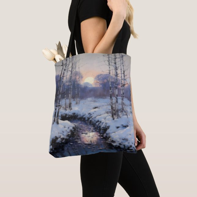 Winter Forest Sunset Tote Bag (Close Up)