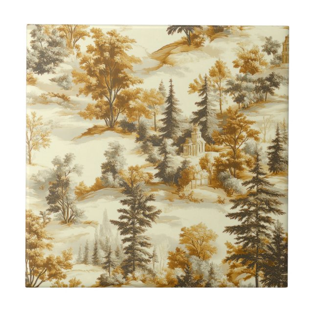 Winter Forest Toile de Jouy Pattern (13) Tile (Front)