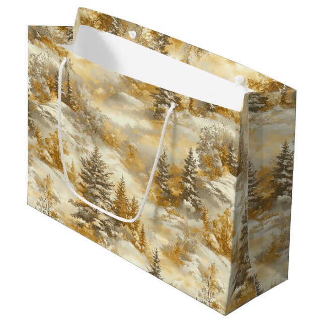 Winter Forest Toile de Jouy Pattern (1) Large Gift Bag (Front Angled)