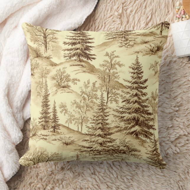 Winter Forest Toile de Jouy Pattern (2) Cushion (Blanket)