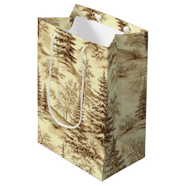 Winter Forest Toile de Jouy Pattern (2) Medium Gift Bag (Front Angled)