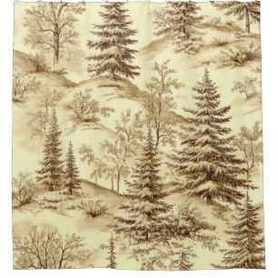 Winter Forest Toile de Jouy Pattern (2) Shower Curtain