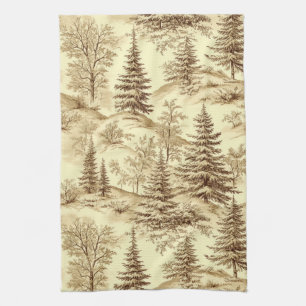Winter Forest Toile de Jouy Pattern (2) Tea Towel