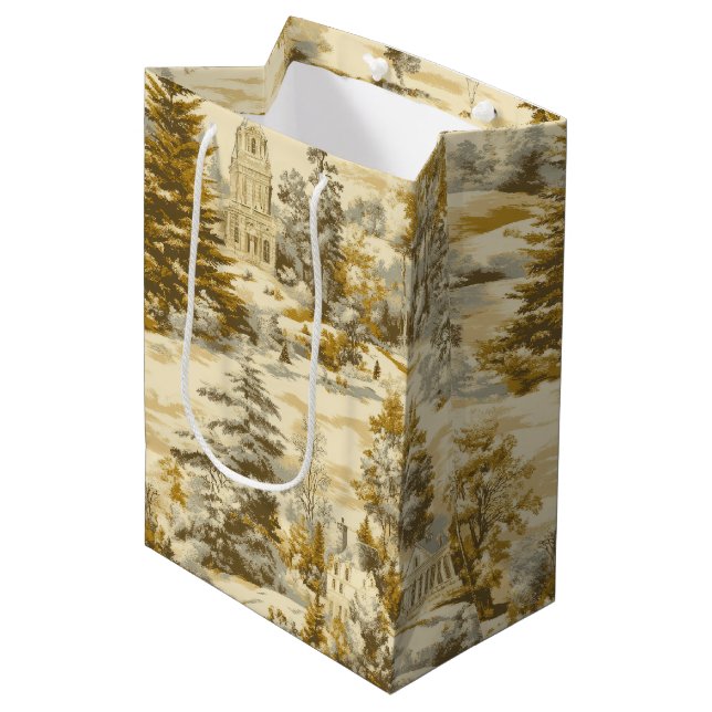 Winter Forest Toile de Jouy Pattern (4) Medium Gift Bag (Front Angled)