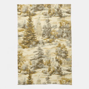 Winter Forest Toile de Jouy Pattern (4) Tea Towel
