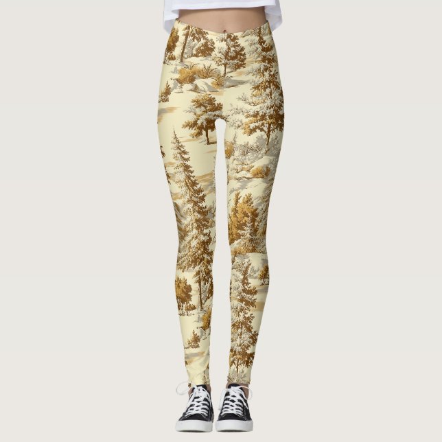 Winter Forest Toile de Jouy Pattern (7) Leggings (Front)