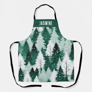 Winter Forest Trees Snow Festive Christmas Kitchen Apron