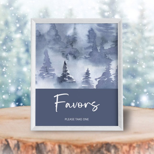 Winter Forest Watercolor Navy Blue favours Poster (Creator Uploaded)