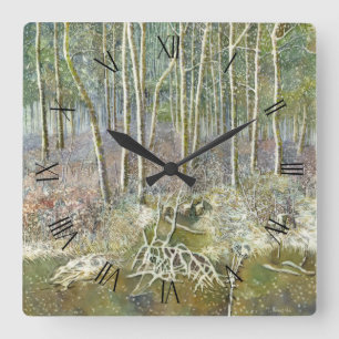 winter forest  Watercolor painting Square Wall Clock