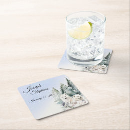 Winter Forest Watercolor Paper Coaster