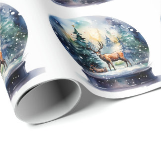 Winter Forest Watercolor Reindeer Wrapping Paper