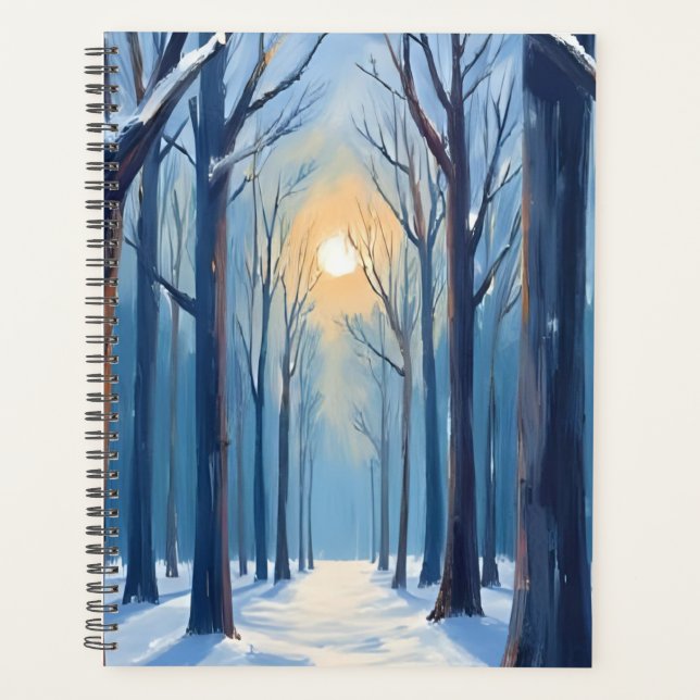 Winter Forest Watercolor Trees Blue Planner (Front)