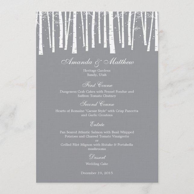 Winter Forest Wedding Menu Card (Front)