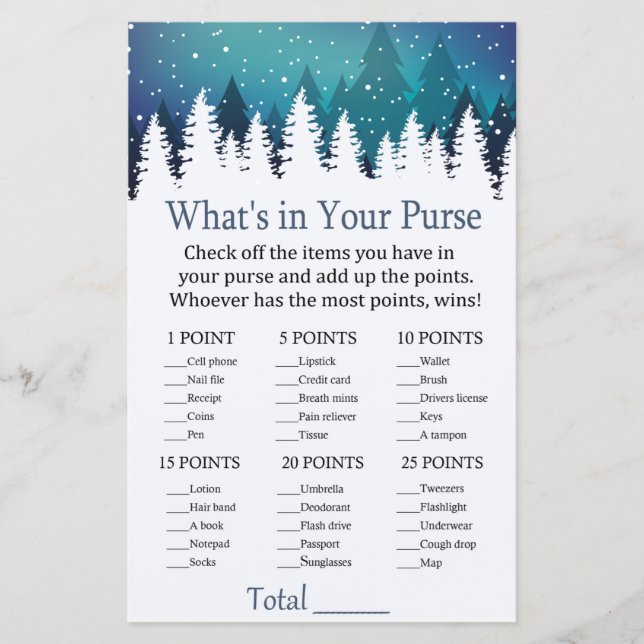 Winter Forest What's in your purse game (Front)